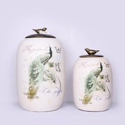 Hand-Painted Peacock Ceramic Pot Set