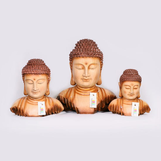 Carved Wooden Buddha Set