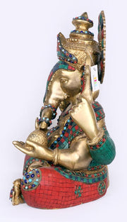 Brass with Precious Stone Ganpati Statue