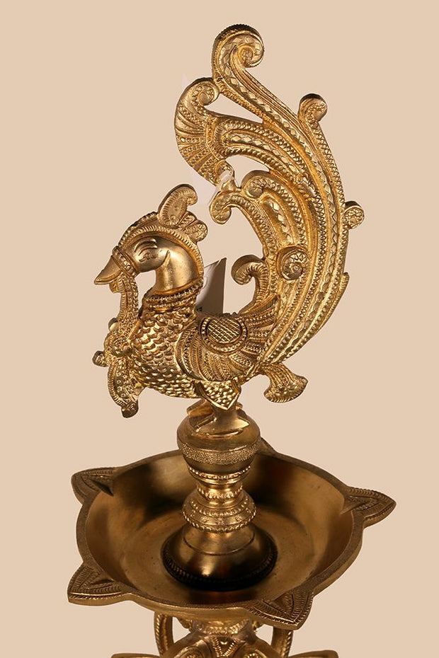Rafab Home Brass Samai Peacock Mahabharat Diya Oil Lamp 100% Pure Brass  Height 9 Inch Set of 2 pcs